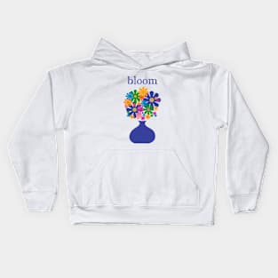 Mid Century Modern Flower Bloom Cheerful Retro Flowers in Vase Kids Hoodie